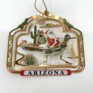 Nations Treasures Arizona 24k Gold Flashed Brass Christmas Ornament Santa Paint